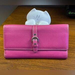 Coach Y2K Magenta Pink Smooth Leather Contrast Stitch Long Wallet